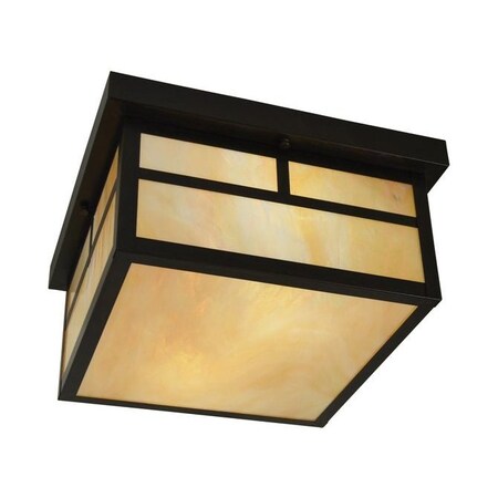 Arroyo Craftsman 12" Mission Flush Ceiling Mount Without Overlay (Emtpy), Raw Copper, Rain Mist Glass MCM-12ERM-RC